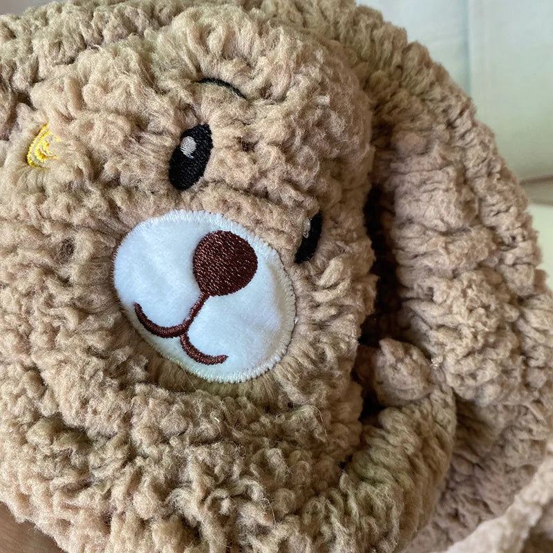 Cartoon Bear Ear Lamb Beanie Hat With Mask