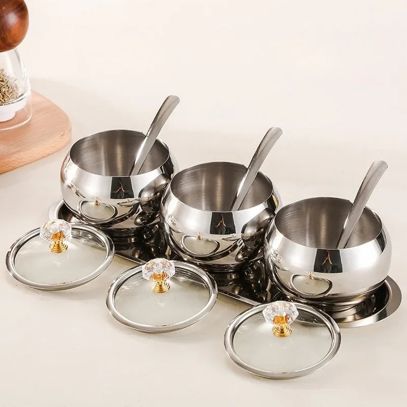 Gold and Silver Kitchen Condiment Pots