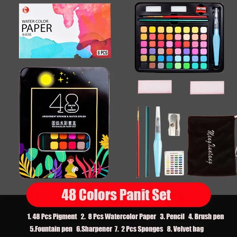Watercolor Set with 48 colors and Brush & Paper Supplies