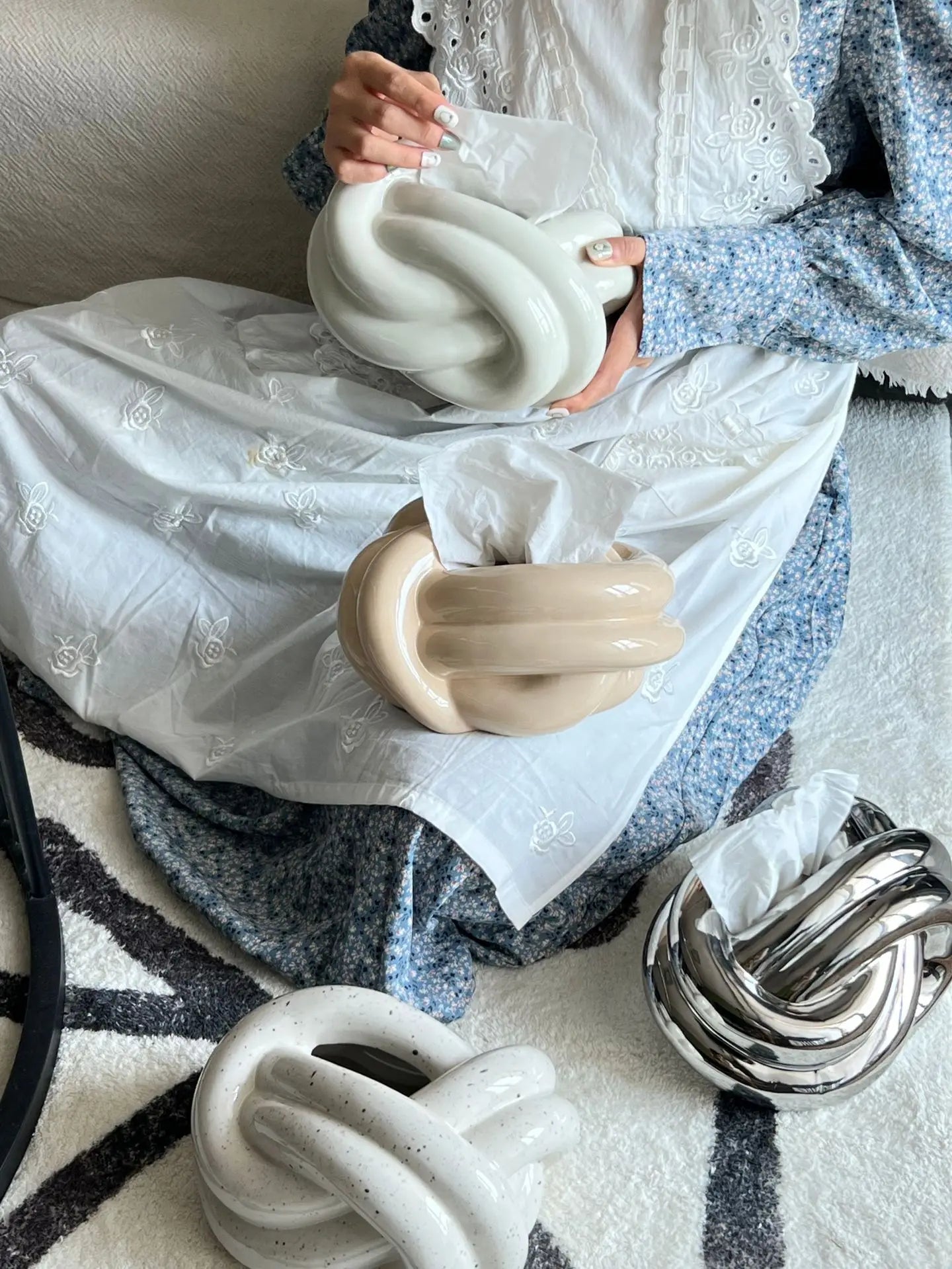 Silver Ceramic Tissue Box