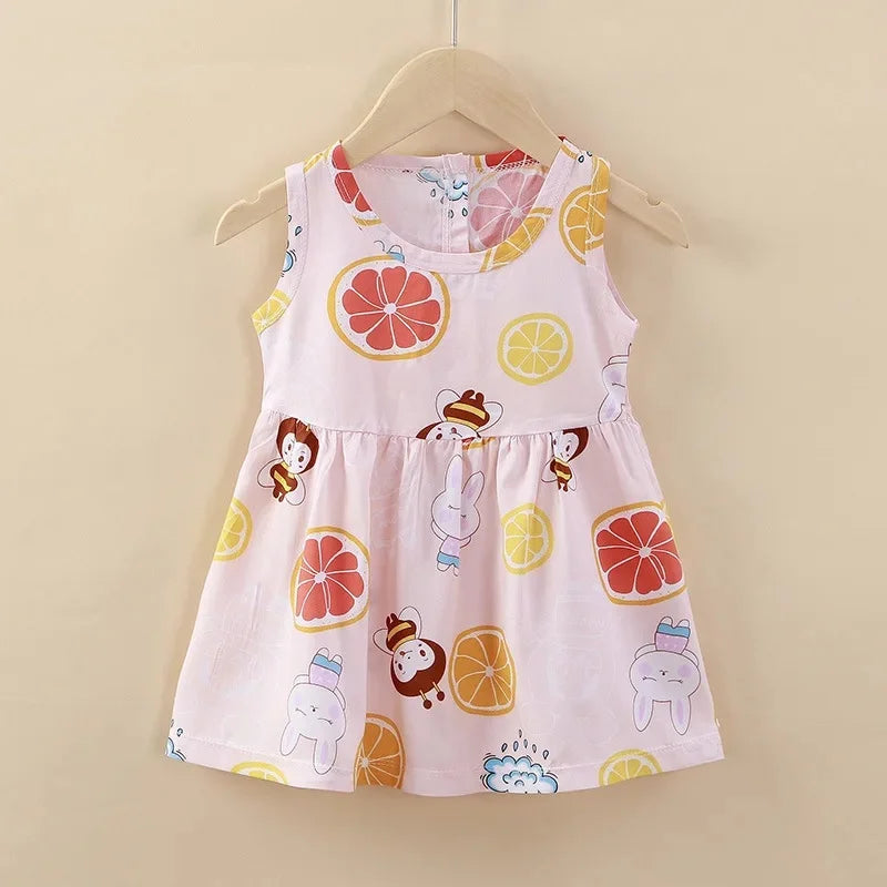 Baby Girls Sleeveless Flower Print Dresses