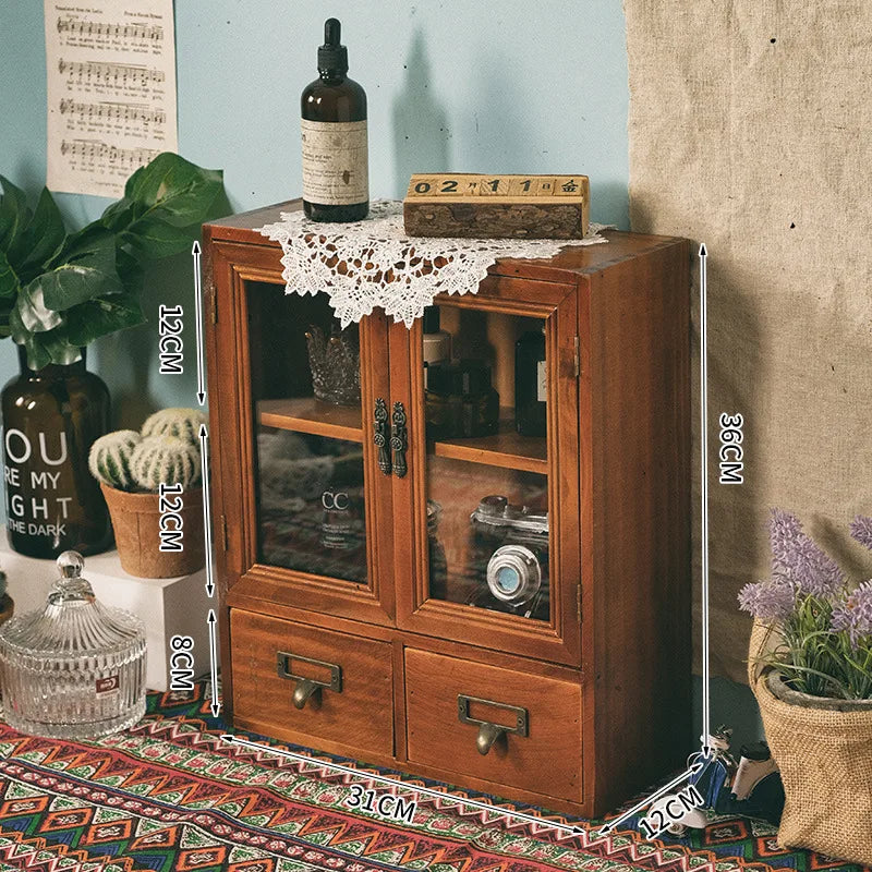Vintage Wooden Double Door Display Cabinet