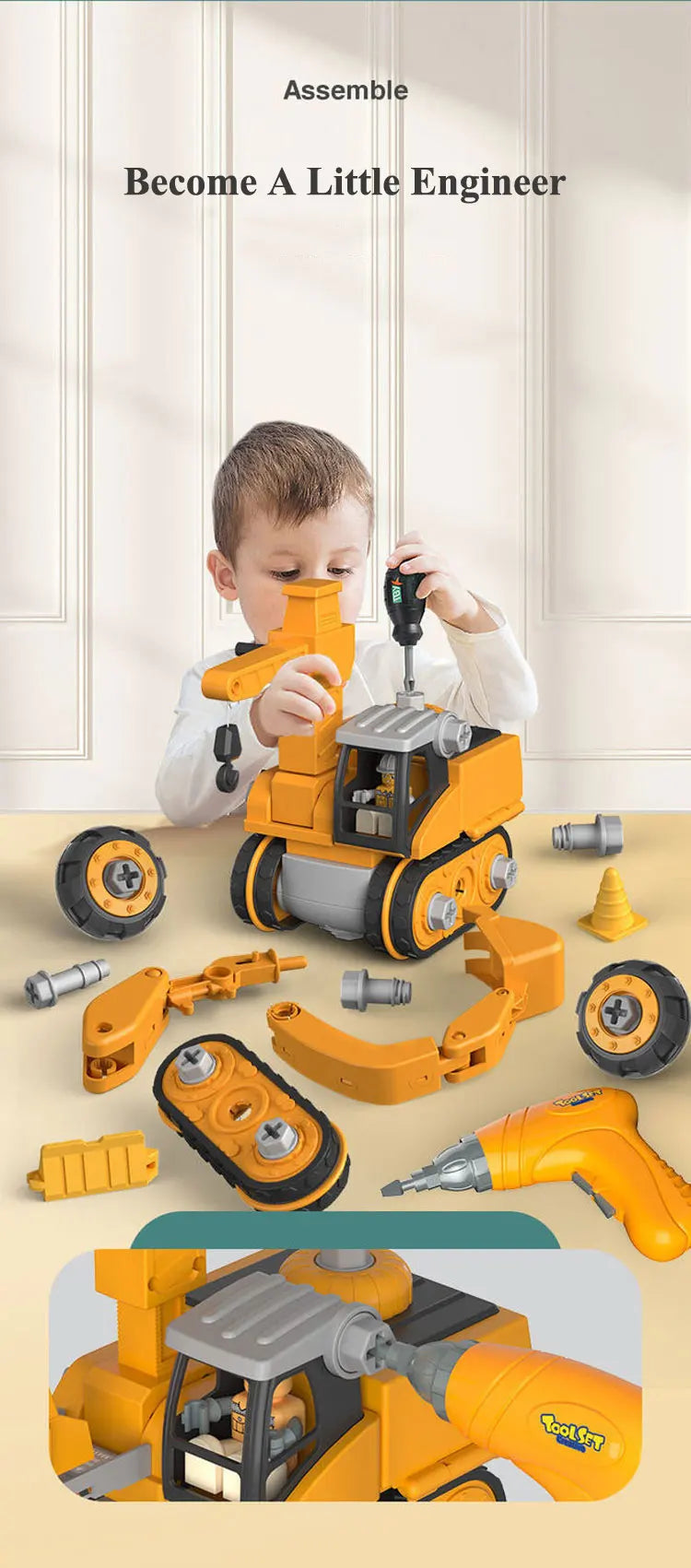 Kids Engineering Vehicle Electric Drill Tool Toys