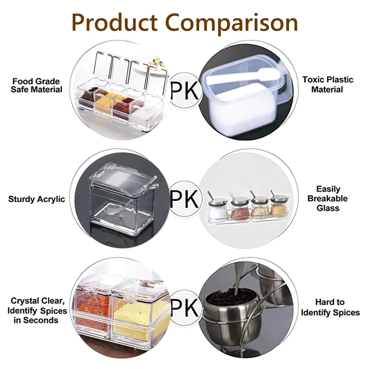 Set of 4 Crystal Seasoning Storage Container with Spoon