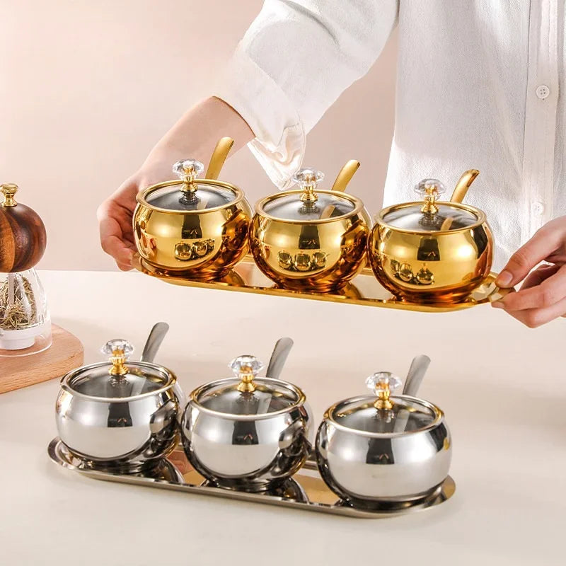 Gold and Silver Kitchen Condiment Pots