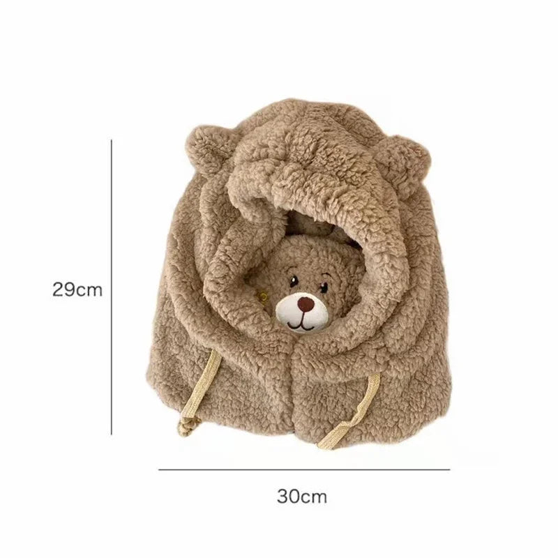 Cartoon Bear Ear Lamb Beanie Hat With Mask