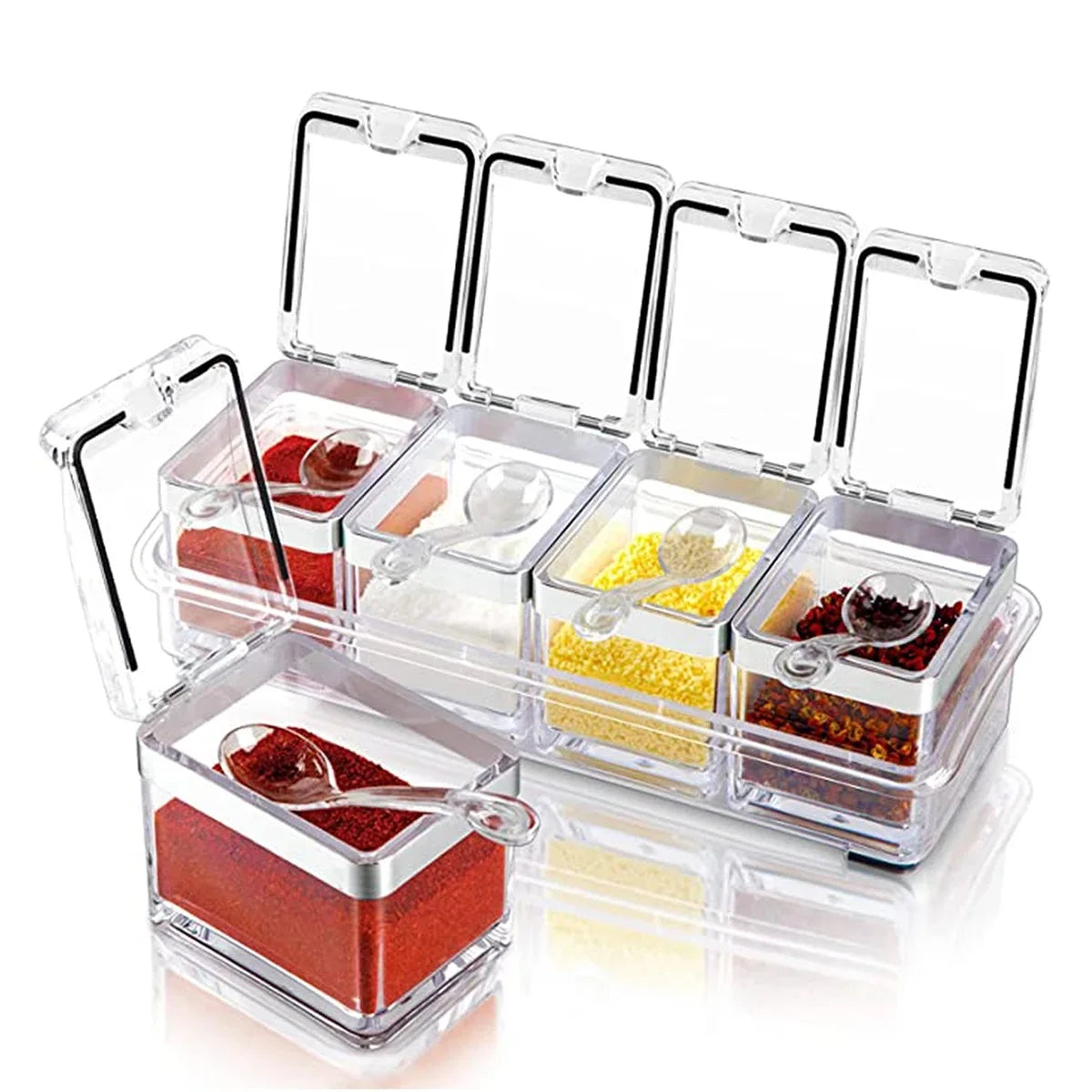 Set of 4 Crystal Seasoning Storage Container with Spoon