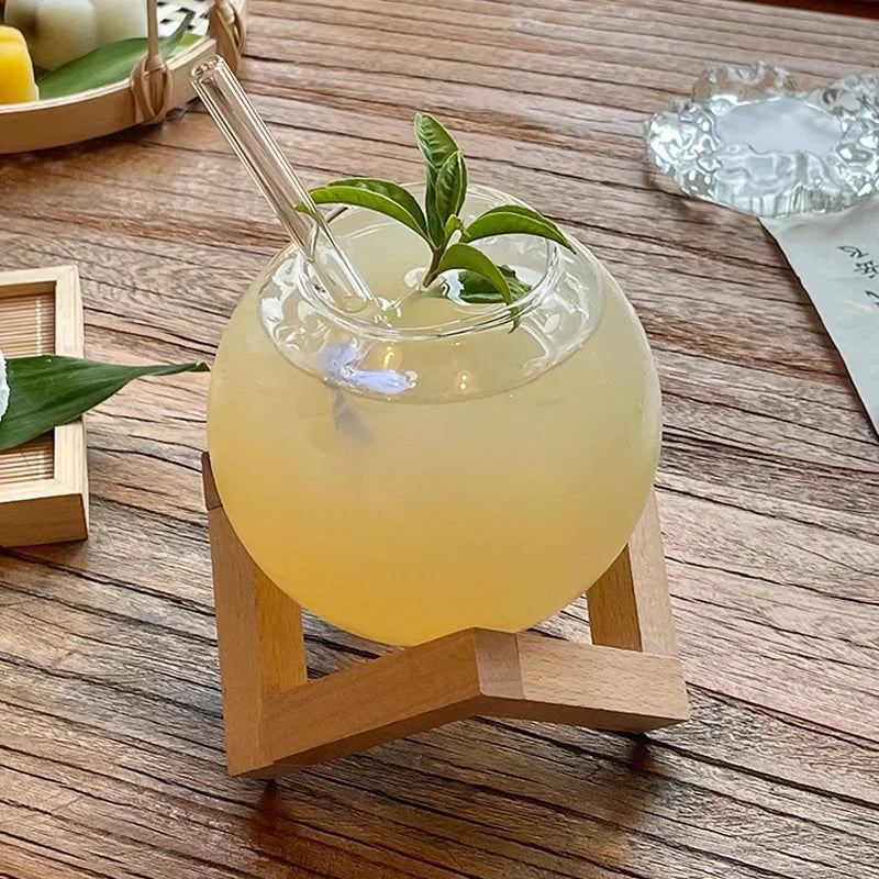 Glass Cup With Wood Stand