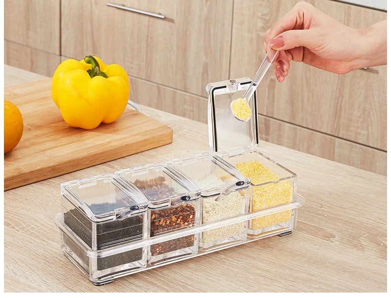 Set of 4 Crystal Seasoning Storage Container with Spoon