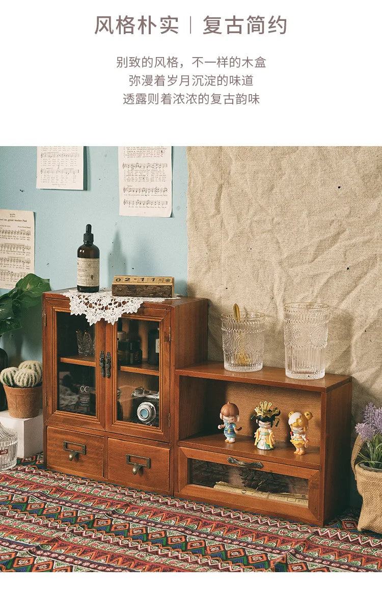 Vintage Wooden Double Door Display Cabinet