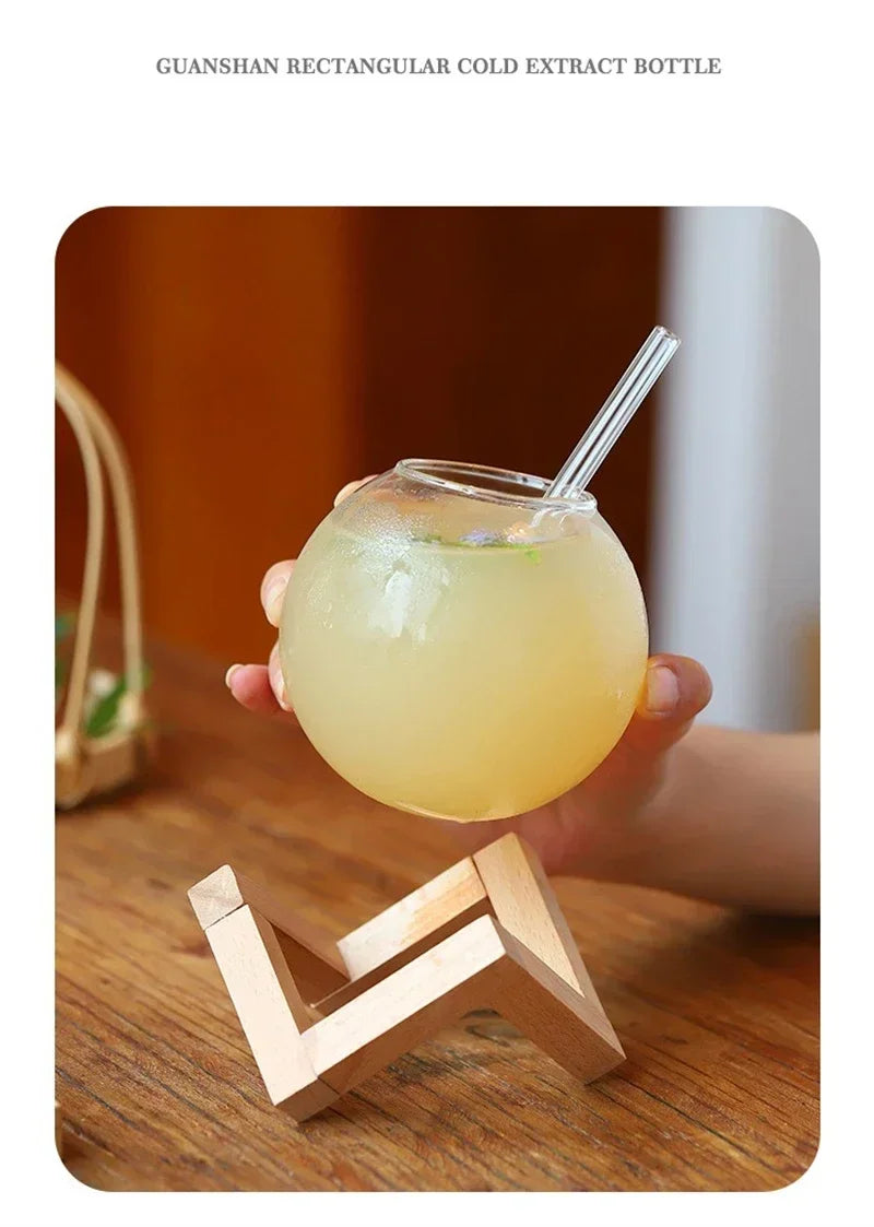 Round Ball Glass Cup with Wood Stand