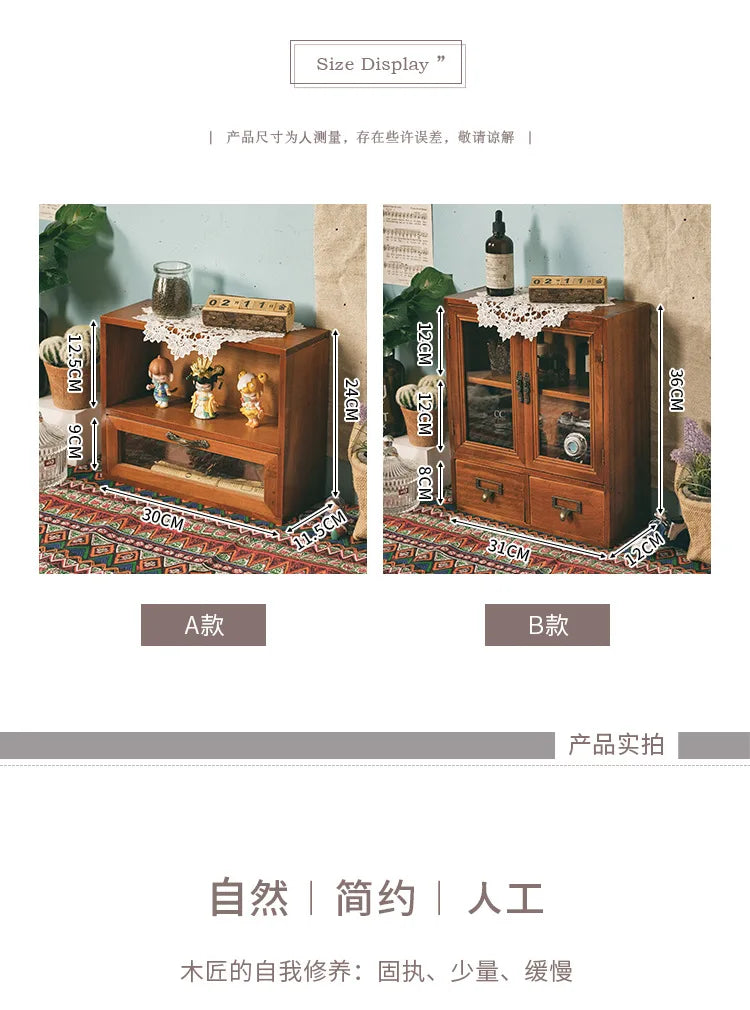 Vintage Wooden Double Door Display Cabinet