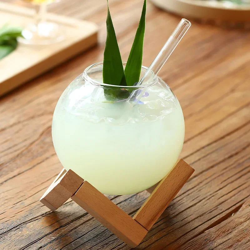 Glass Cup With Wood Stand