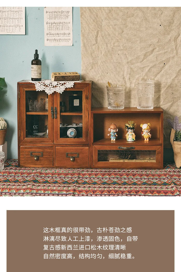 Vintage Wooden Double Door Display Cabinet
