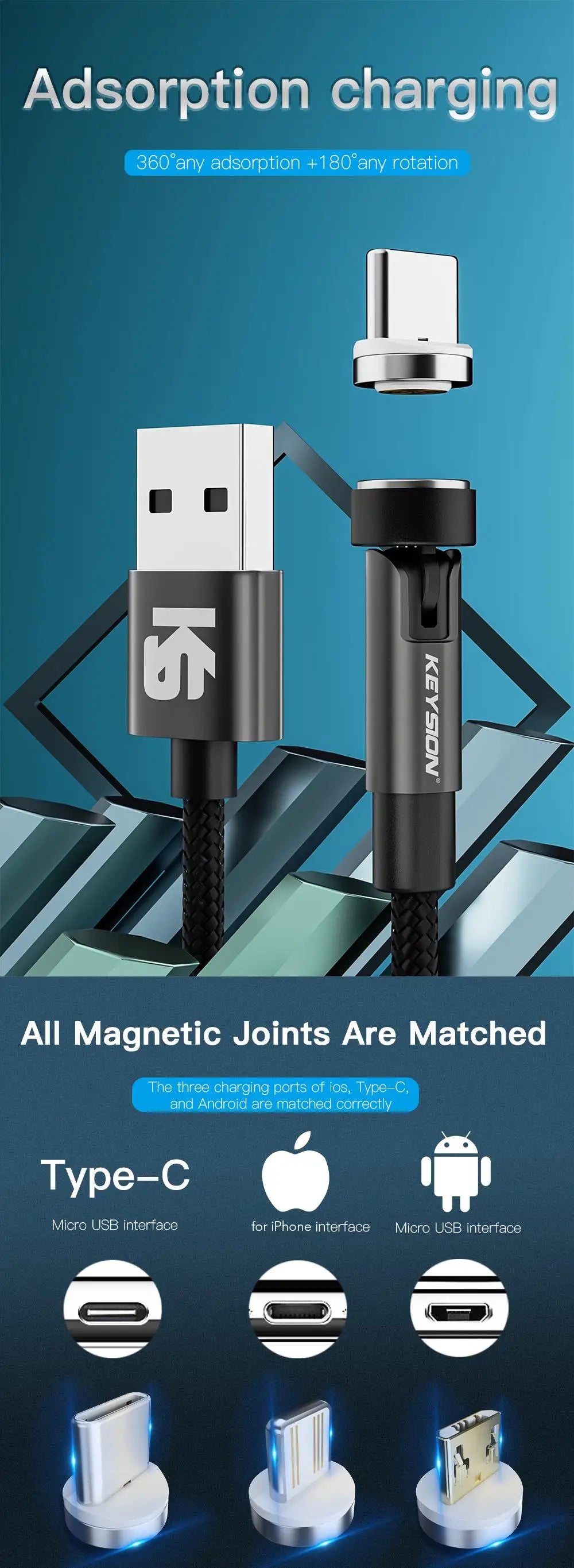 Magnetic USB Cable Rotatable Charger