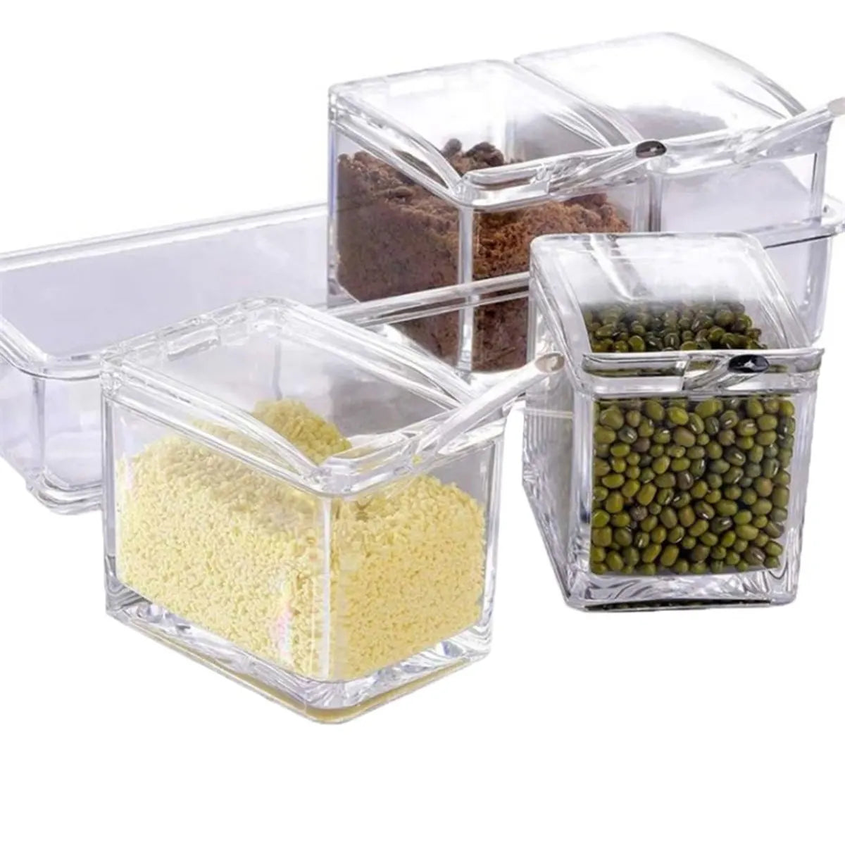 Set of 4 Crystal Seasoning Storage Container with Spoon