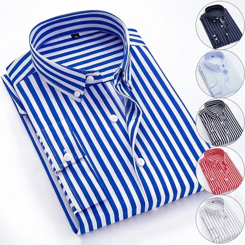 Men‘s Long Sleeved Striped Casual Shirt