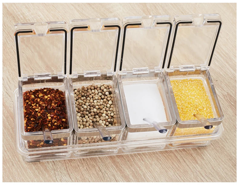 Set of 4 Crystal Seasoning Storage Container with Spoon