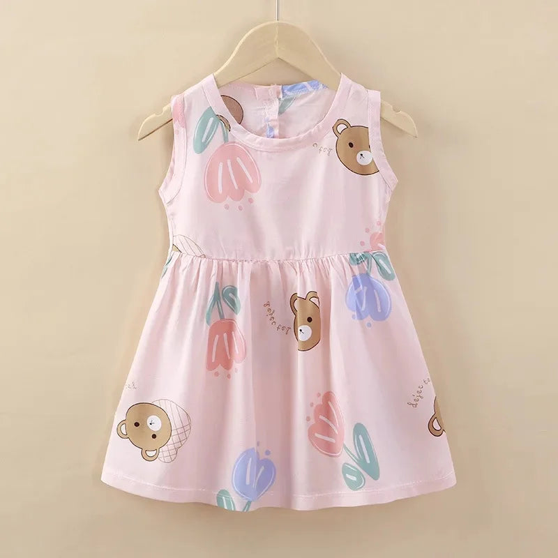 Baby Girls Sleeveless Flower Print Dresses