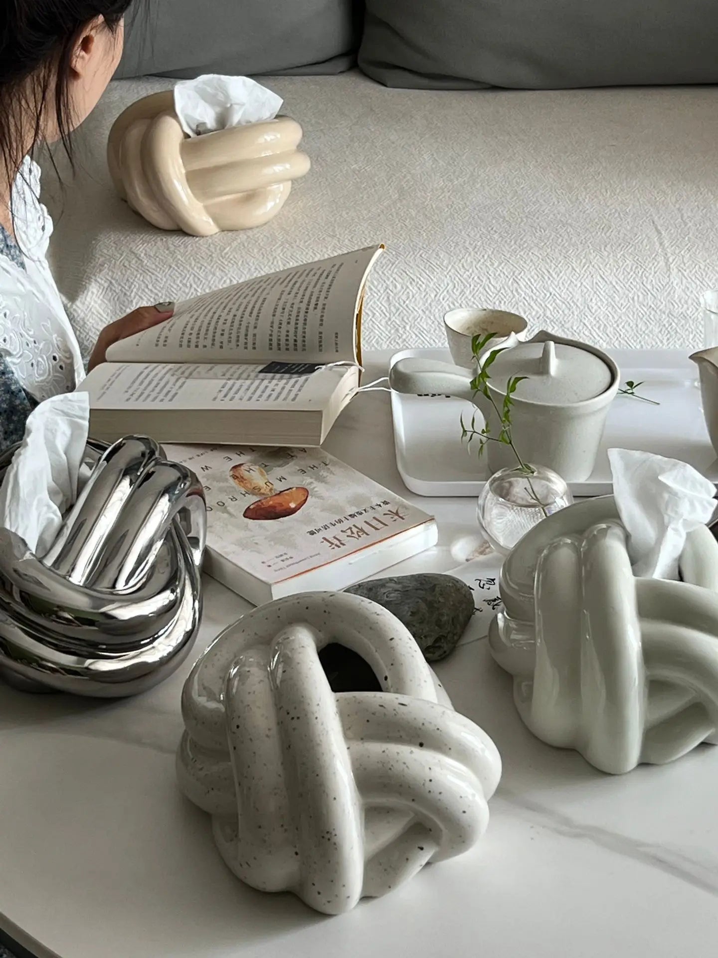 Silver Ceramic Tissue Box