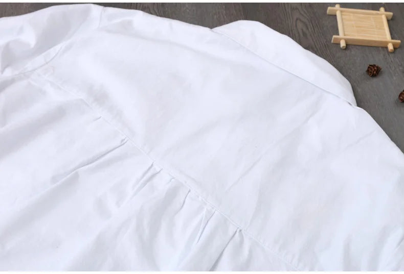 Cotton Embroidery Loose Long White Shirts