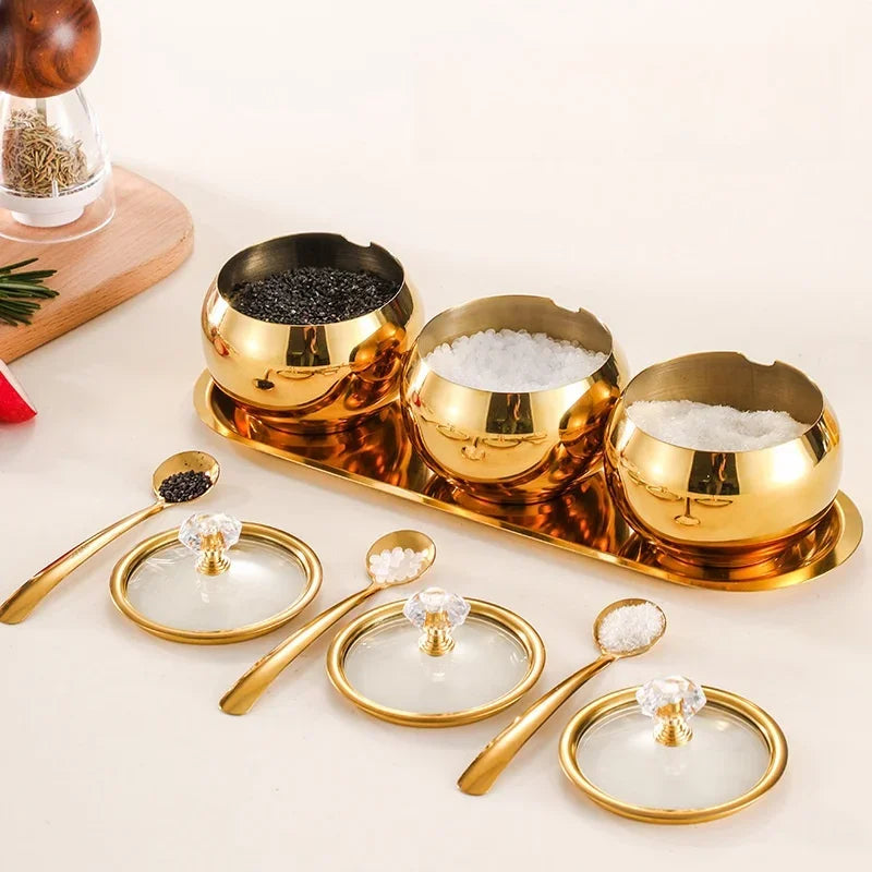 Gold and Silver Kitchen Condiment Pots