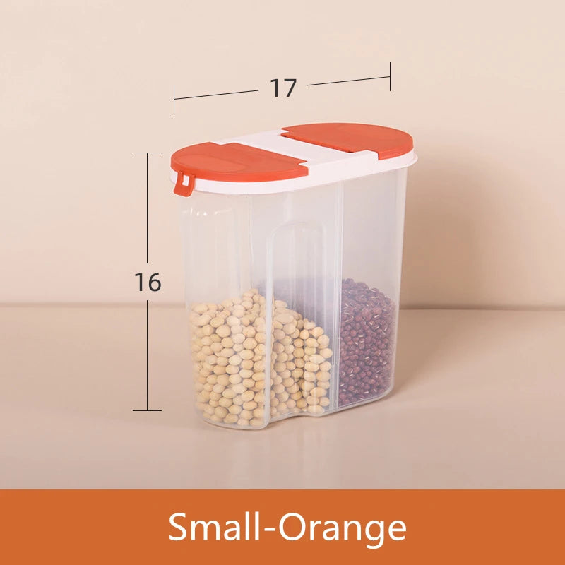 Double-Grid Cereal Storage Jar – Plastic Food Container with Lids for Grains & Cookies