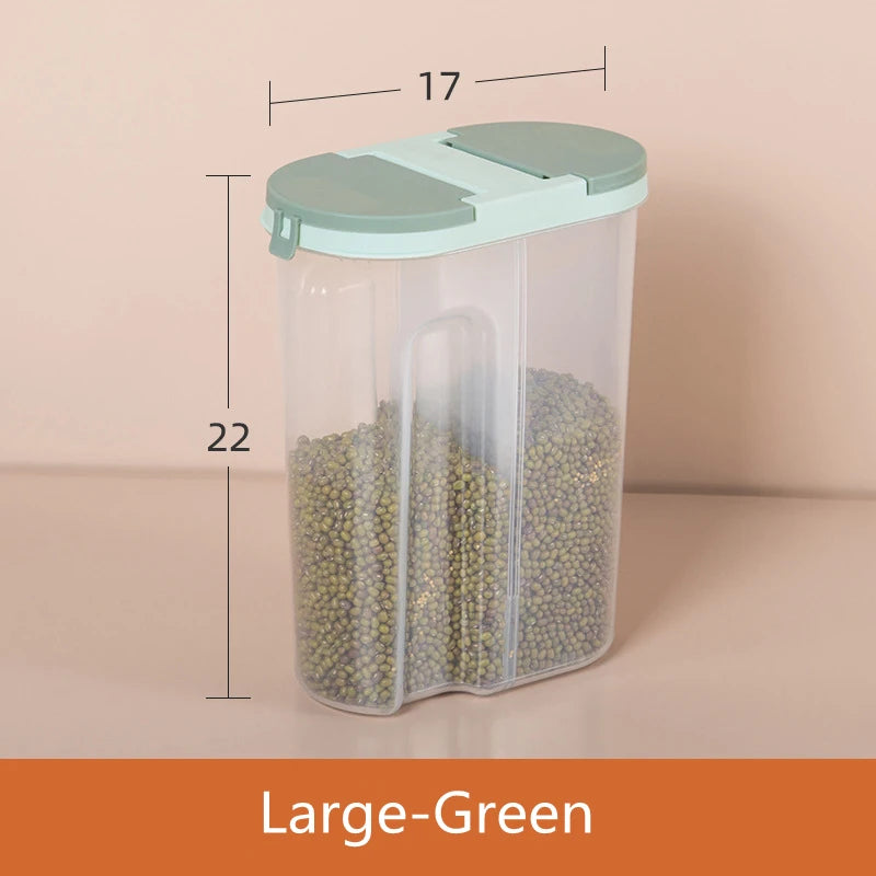 Double-Grid Cereal Storage Jar – Plastic Food Container with Lids for Grains & Cookies