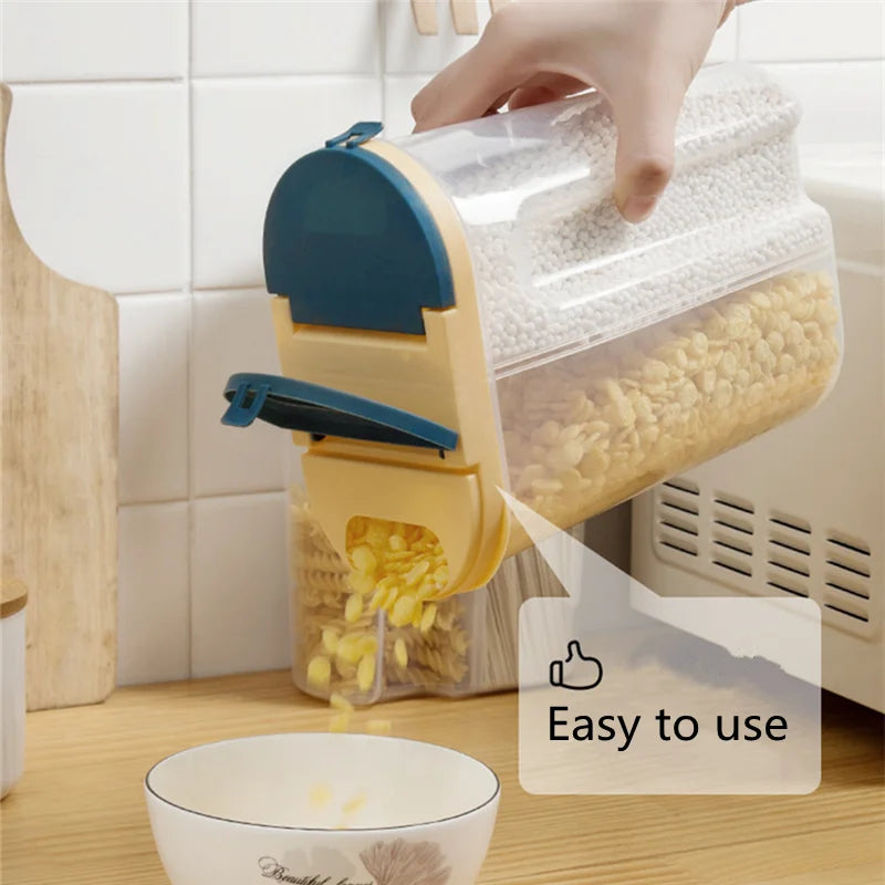 Double-Grid Cereal Storage Jar – Plastic Food Container with Lids for Grains & Cookies