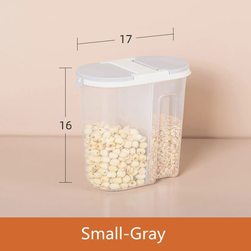 Double-Grid Cereal Storage Jar – Plastic Food Container with Lids for Grains & Cookies