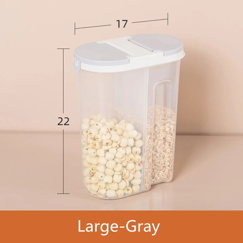 Double-Grid Cereal Storage Jar – Plastic Food Container with Lids for Grains & Cookies