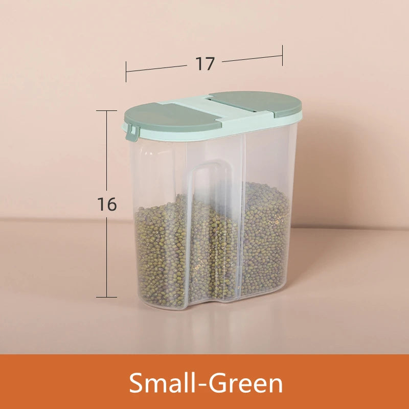 Double-Grid Cereal Storage Jar – Plastic Food Container with Lids for Grains & Cookies