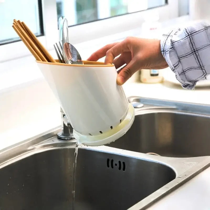 Kitchen Chopstick Storage Tube – Tableware Holder with Drain Plate for Home Organizer
