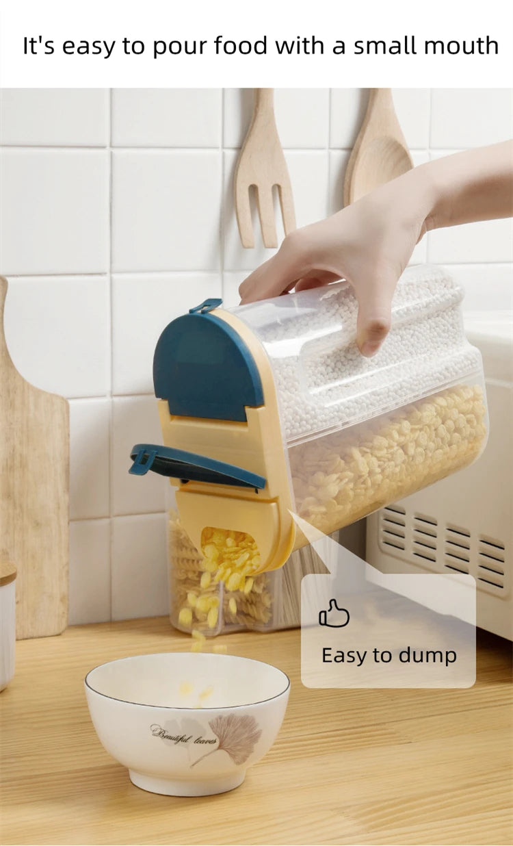 Double-Grid Cereal Storage Jar – Plastic Food Container with Lids for Grains & Cookies