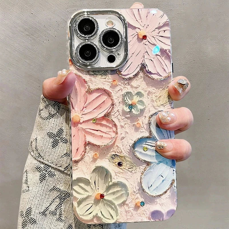 Elegant Floral Glitter Case – Diamond Shockproof Cover with Camera Lens Protection for iPhone 11–16
