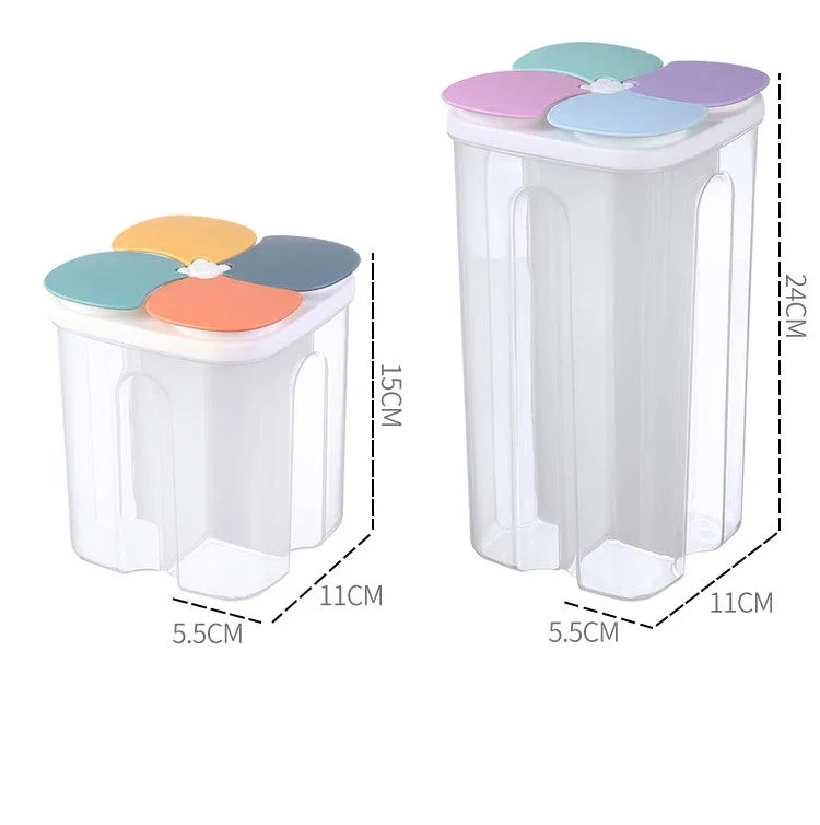 4-Grid Cereal Storage Box – Plastic Sealed Food Container & Grain Tank with Moisture-Proof Lid