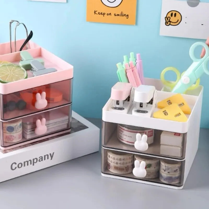 Small Desk Organizer with Drawer – Desktop Storage Box for Pens, Phones, Cards & Stationery