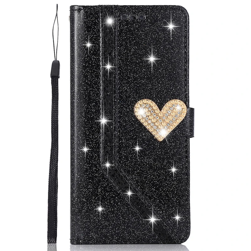 Shiny Wallet Flip Case – Leather Cover for iPhone 7–16 Series