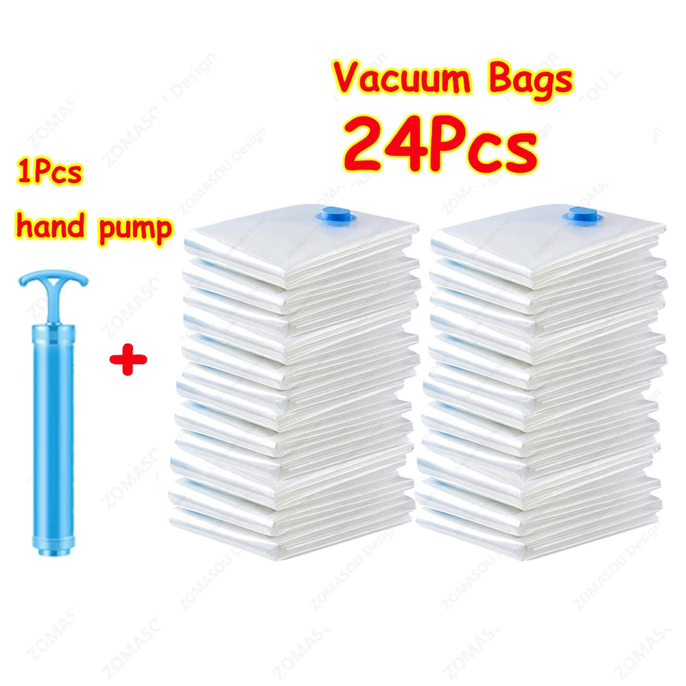 Vacuum Storage Bags – Clear Reusable Compression Set with Hand Pump