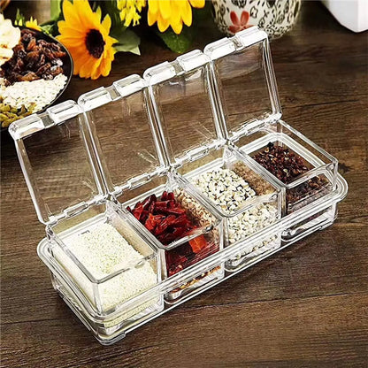 Set of 4 Crystal Seasoning Storage Container with Spoon