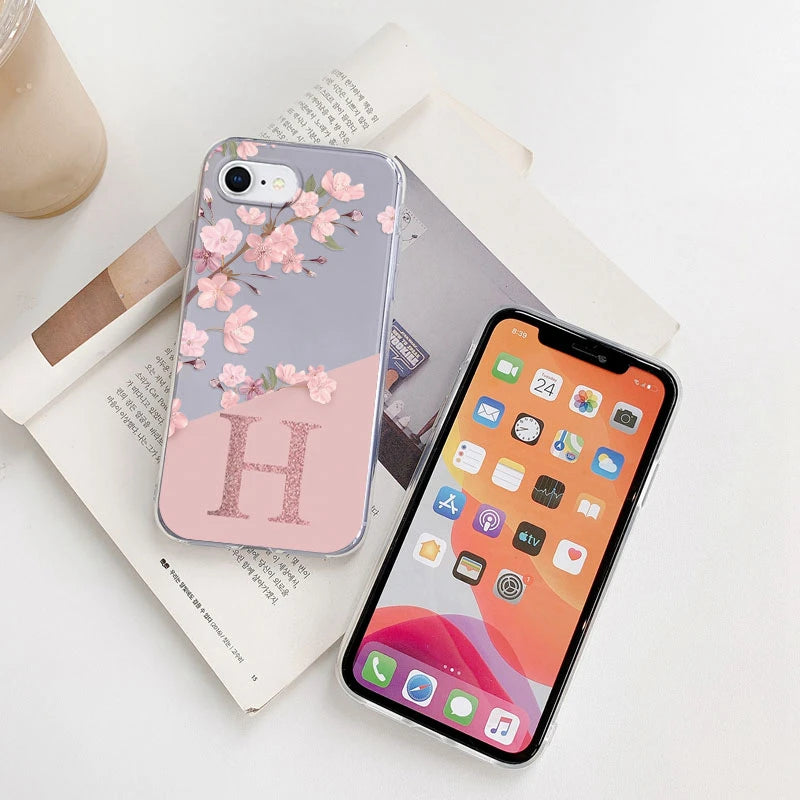 Clear Floral Letter Case – Soft Silicone Transparent Cover for iPhone 7/8/SE