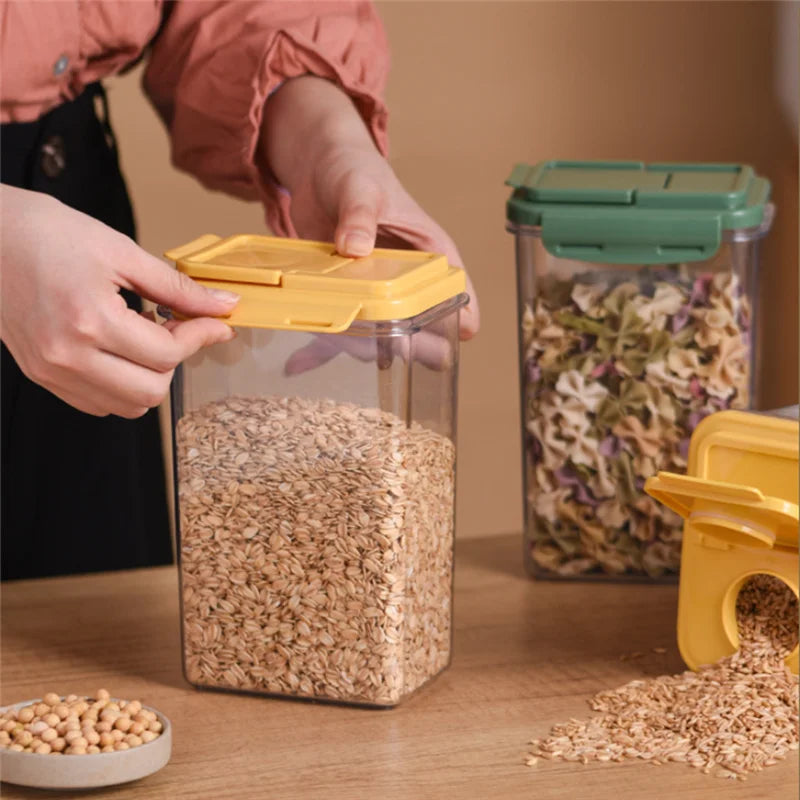 Double-Grid Cereal Storage Jar – Plastic Food Container with Lids for Grains & Cookies