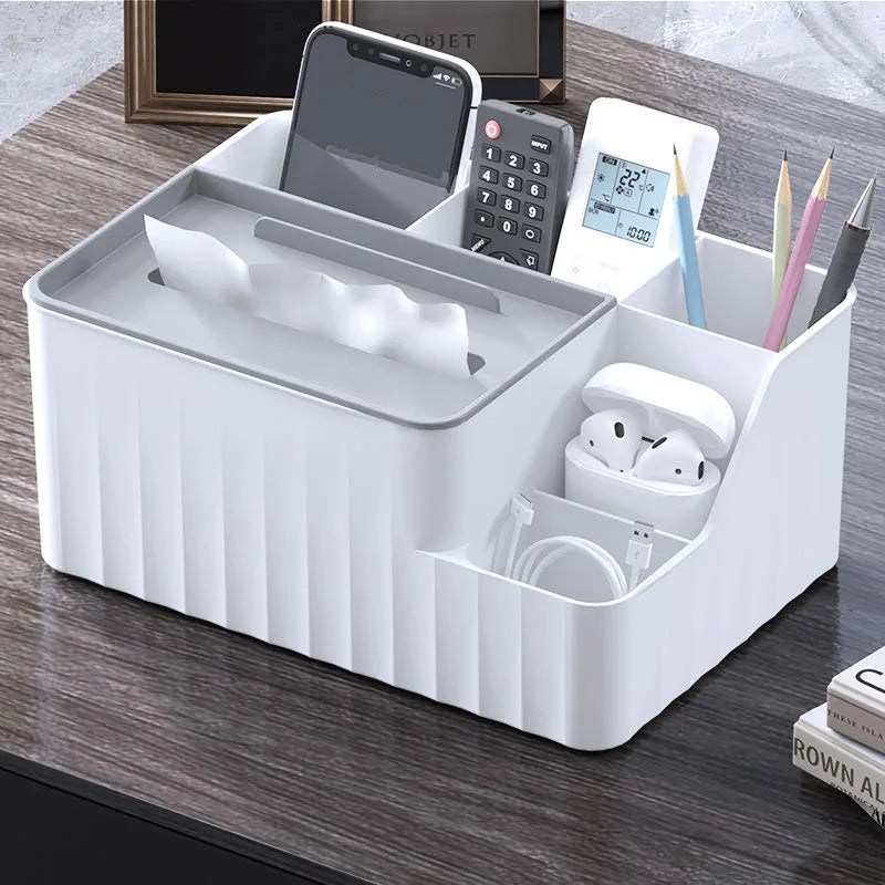 Multi-Function Tissue Organizer – Pen & Remote Storage Box for Office or Home