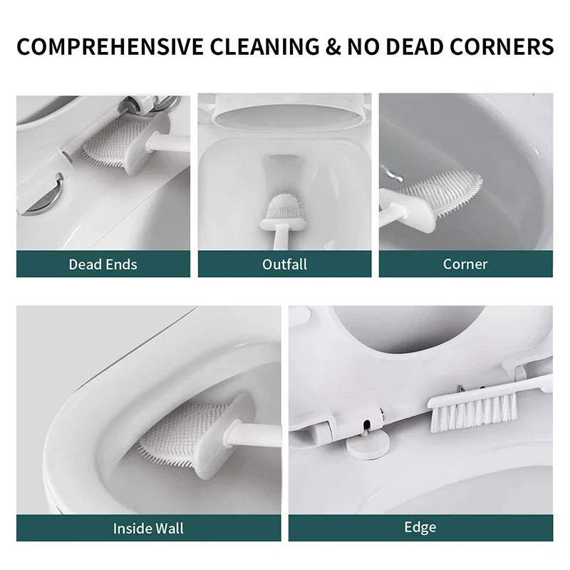 Clean Ease Wall-Mounted Toilet Brush – Long Handle Silicone Soft Bristles