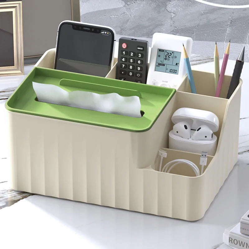 Multi-Function Tissue Organizer – Pen & Remote Storage Box for Office or Home