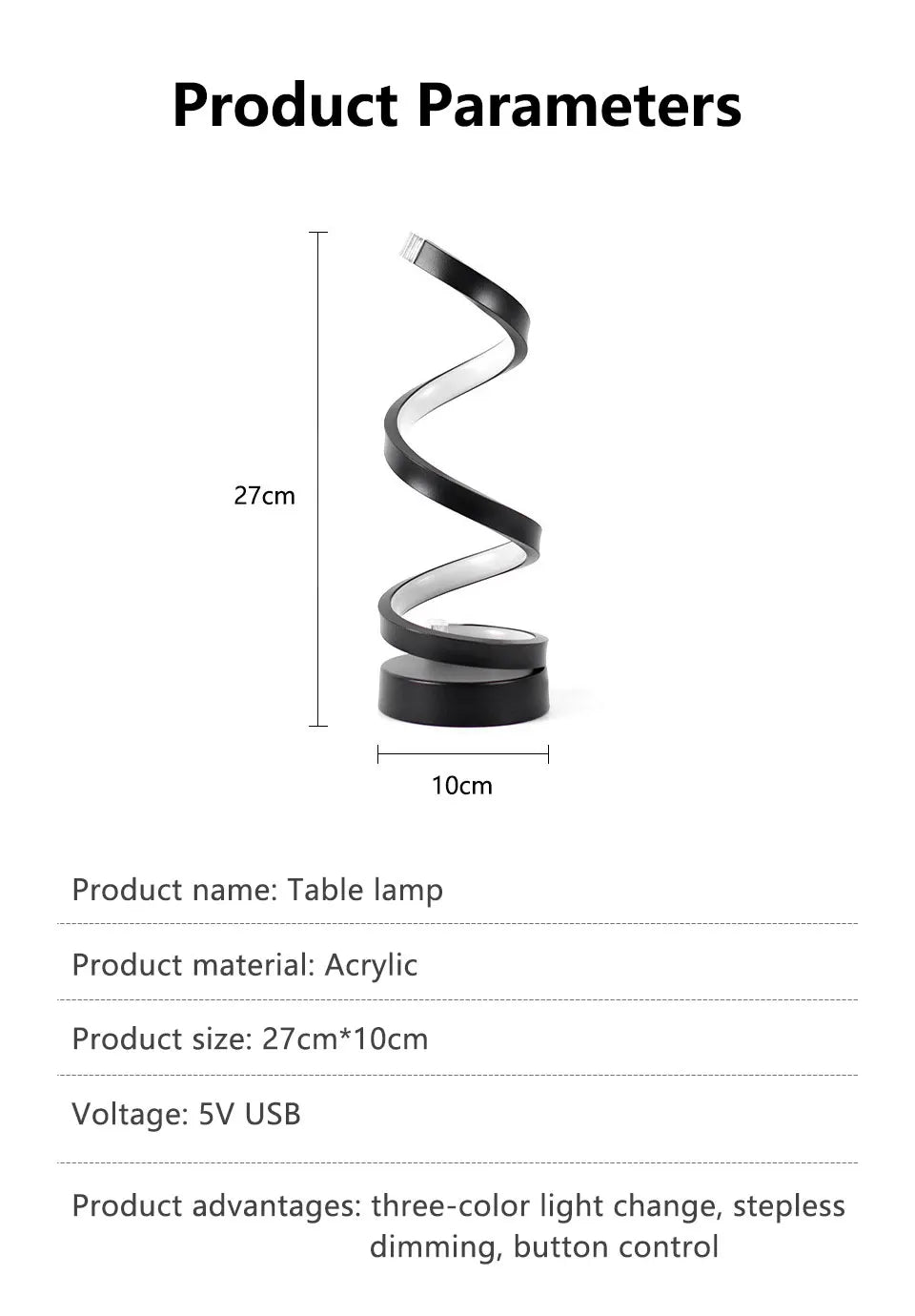 Modern Spiral LED Night Lamp – 3-Color Mood Light for Bedroom & Office