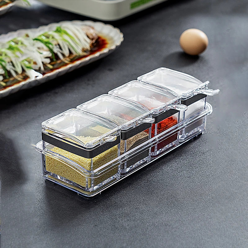 Set of 4 Crystal Seasoning Storage Container with Spoon