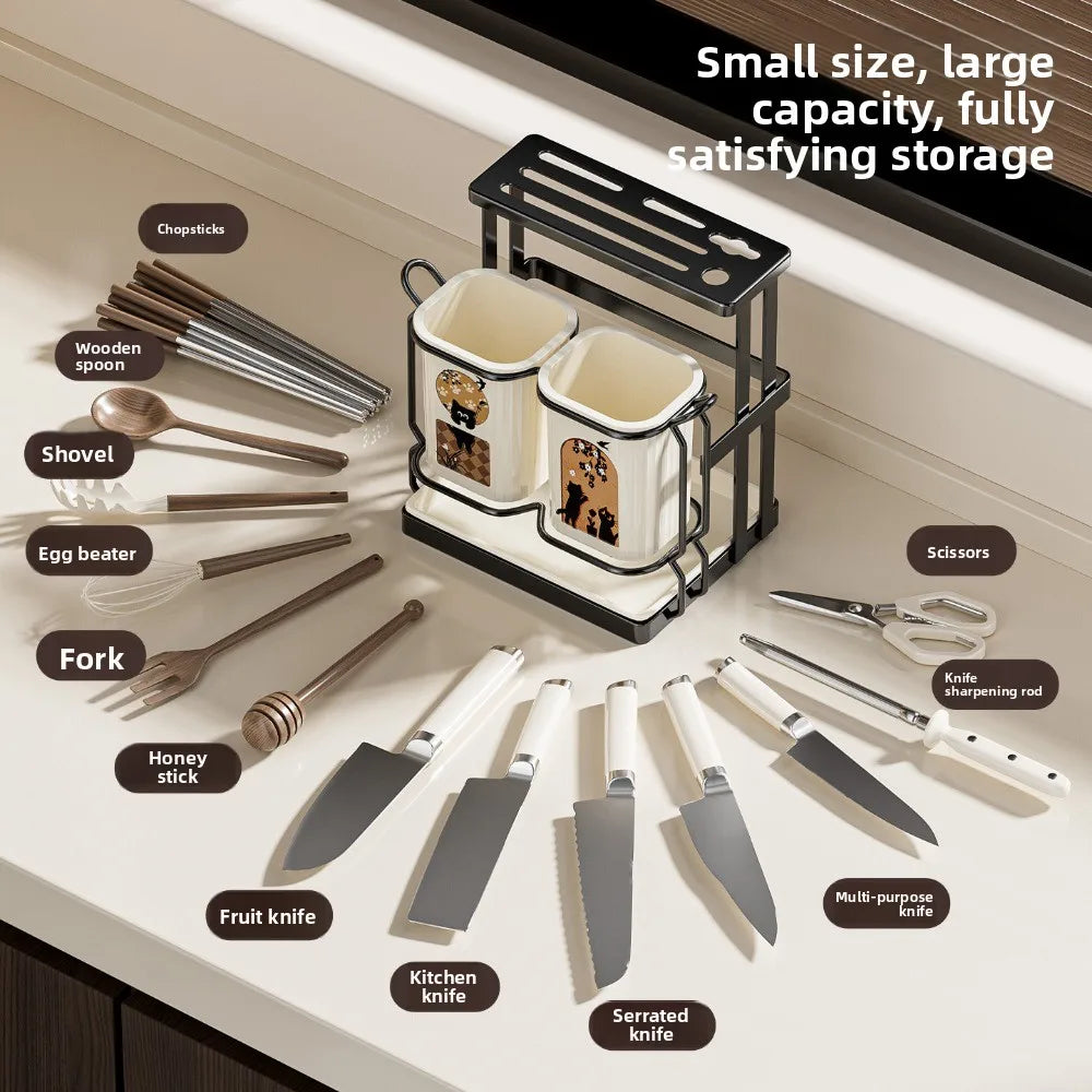 Multi-Function Kitchen Rack – Knife & Chopstick Storage with Drainage for Countertops