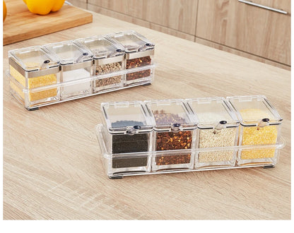 Set of 4 Crystal Seasoning Storage Container with Spoon