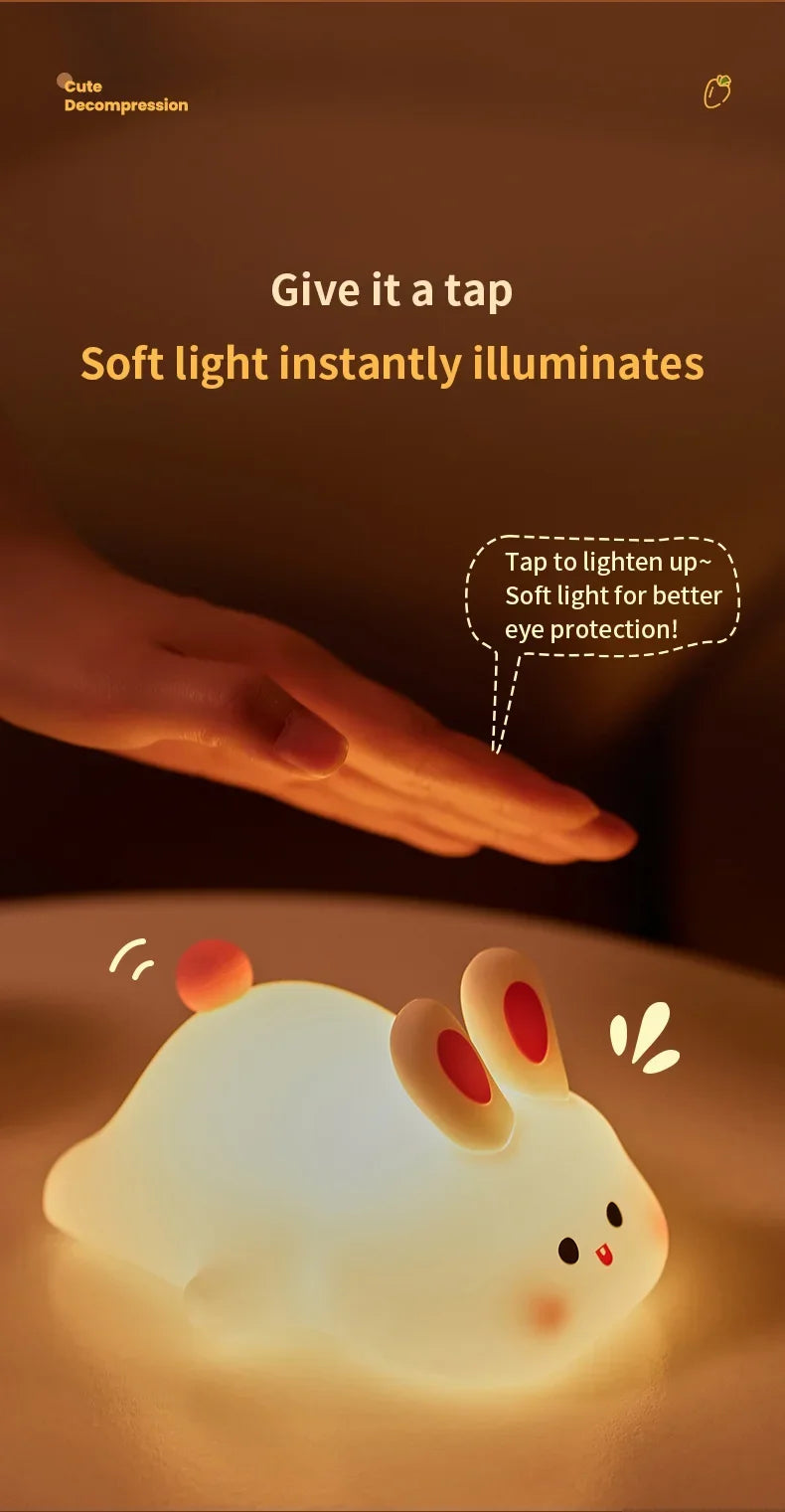 Silicone Bunny Night Light – Touch Sensor Lamp for Kids, Babies & Nursery Decor